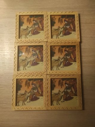 Set 6 Sottobicchieri Legno Decorati