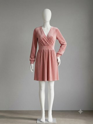 Abito in velluto plissettato rosa antico - Taglia
