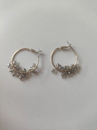 Pendientes Aro Bisutería Gris y Dorado