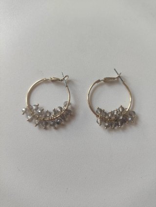 Pendientes Aro Bisutería Gris y Dorado