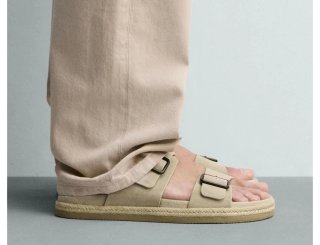 Sandalias Zara Hombre Doble Tira Beige