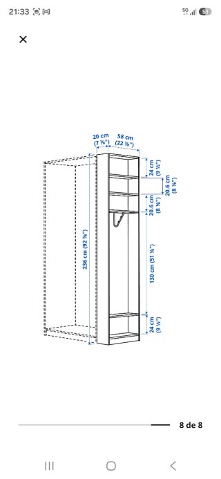 Módulo adicional IKEA PAX roble 20x58x236 cm NUEVO