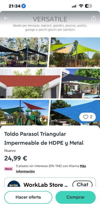 Toldo Parasol Triangular Beige 3.6m