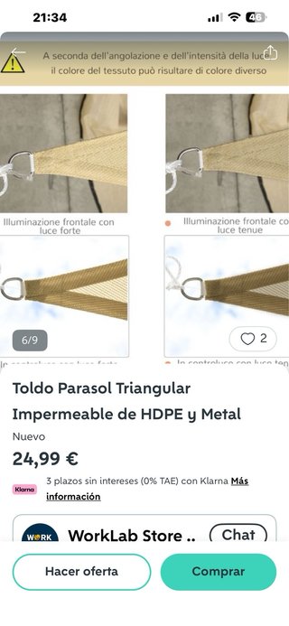 Toldo Parasol Triangular Beige 3.6m