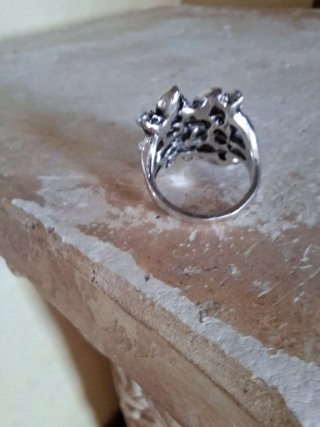 Anello vintage perle e foglie argento