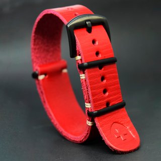 Correa de reloj de cuero estilo NATO roja