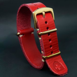 Correa de reloj de cuero estilo NATO roja