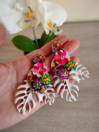 Pendientes Zara Flores Hojas Blancas