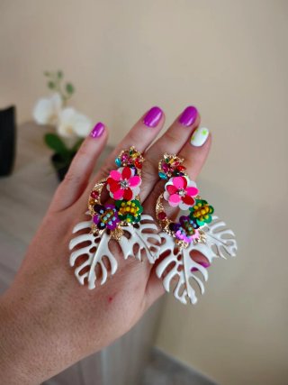 Pendientes Zara Flores Hojas Blancas