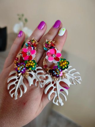 Pendientes Zara Flores Hojas Blancas
