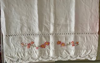 Asciugamano vintage lino ricamo monogramma