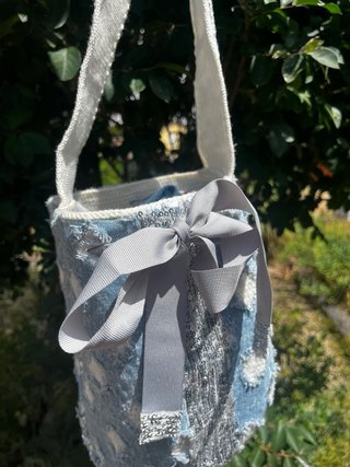 Bolso Wayuu Verano Azul y Plateado hecho a mano45