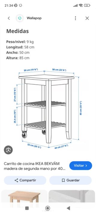 Carrito de cocina de madera con ruedas