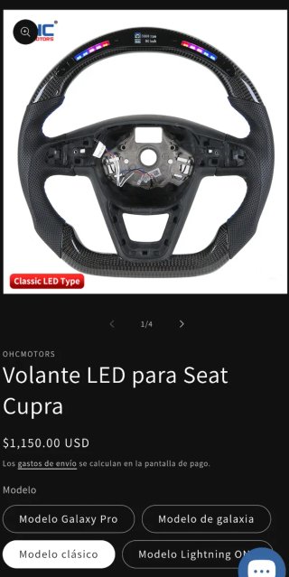 Volante deportivo, pantalla info y leds RPM