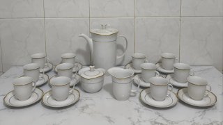 Juego de café Porcelana Baviera en blanco y oro