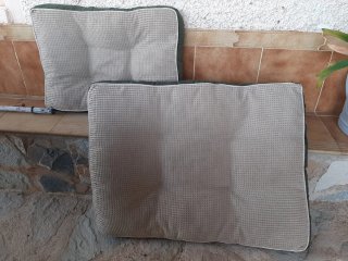 Cama para perros beige y verde
