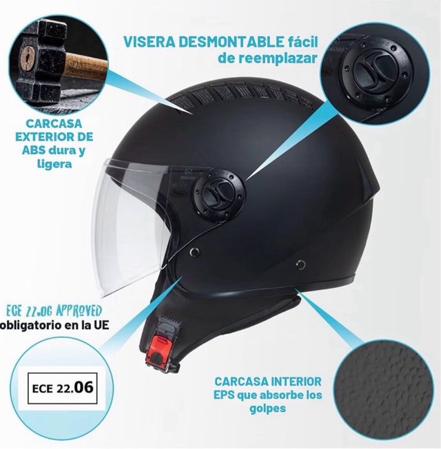 Casco Jet VINZ Negro Mate Talla S