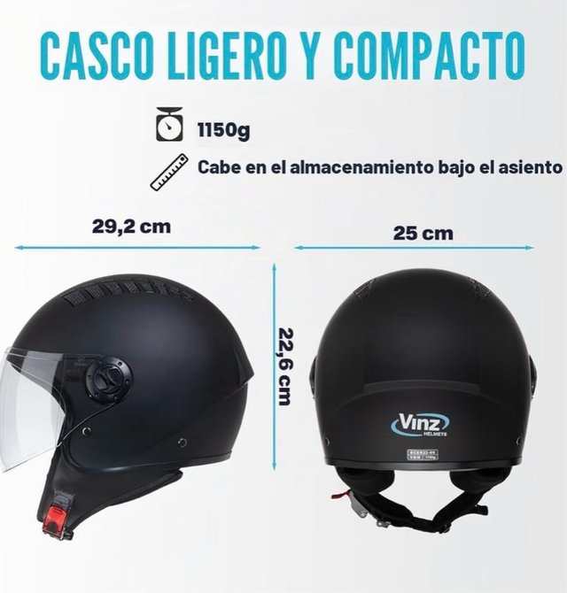 Casco Jet VINZ Negro Mate Talla S