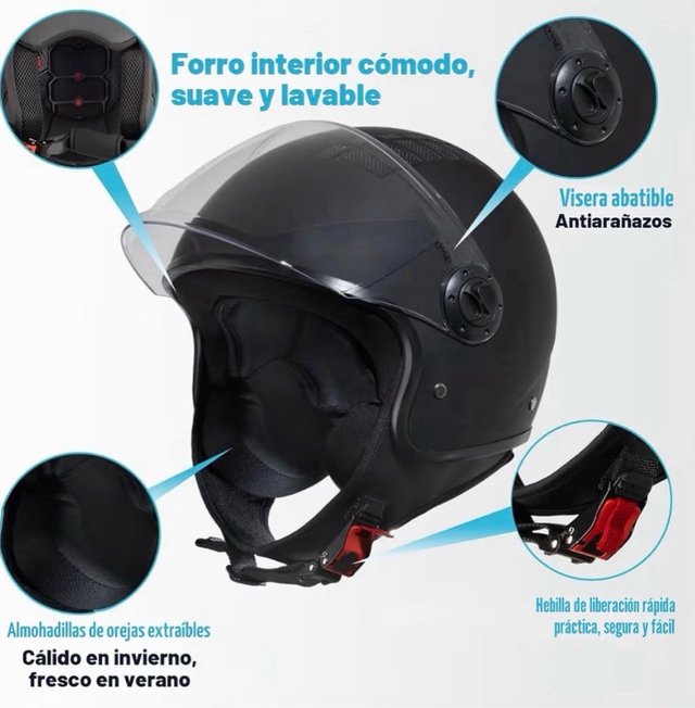 Casco Jet VINZ Negro Mate Talla S