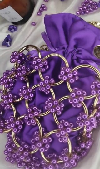 Bolso de mano morado y dorado hecho a mano:Bolso