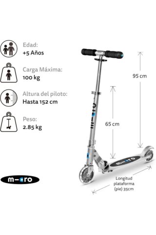 Patinete Micro Sprite LED Plata
