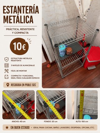 Estantería Metálica 3 Niveles 40x30x100cm