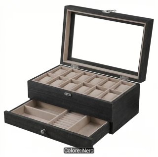Scatola porta orologi in legno con cassetto
