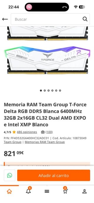 Memoria RAM DDR5 32GB Team Group Blanca