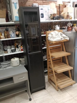 Vitrina Estantería Madera y Cristal Negra