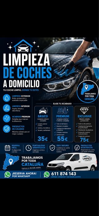 Limpieza de coches a domicilio o a donde estes