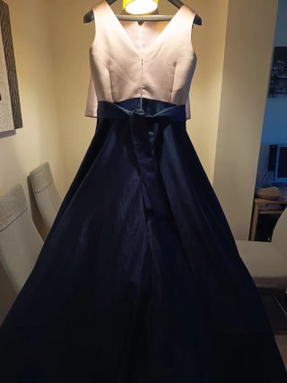 Vestido fiesta azul y rosa con chaqueta