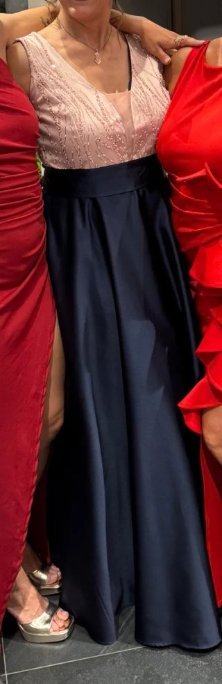 Vestido fiesta azul y rosa con chaqueta