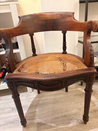 Sillón inglés madera maciza y ratán + 100 años