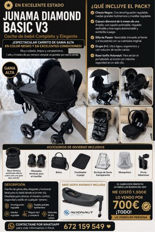 Junama Diamond Basic V3 Coche Bebé Negro