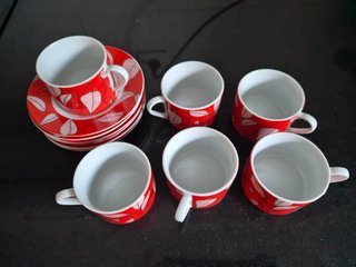 Juego 6 tazas y platos café diseño hojas