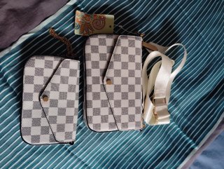 Bolso dama cuadros blanco y dorado