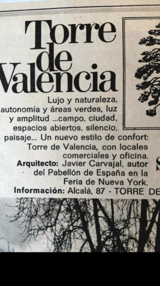 Publicidad Antigua Torre de Valencia Madrid 1973