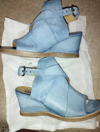 Sandalias cuña mujer azul