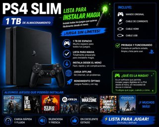 PS4 Slim 1TB Negra + Mando y Juegos