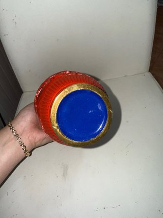 Jarrón Chino Rojo y Dorado Cerámica