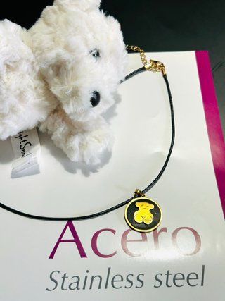 Colgante Oso Tous Acero Inox Medallón Negro Dorado