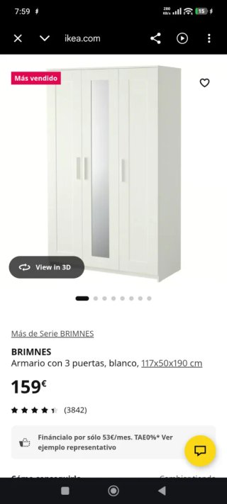 Guardaroba BRIMNES IKEA bianco a 3 ante con specchio