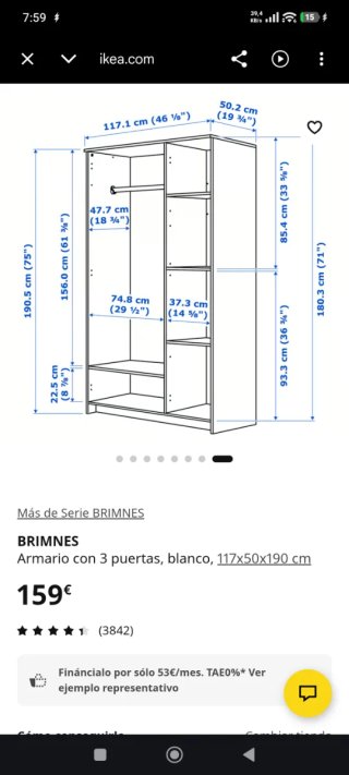 Guardaroba BRIMNES IKEA bianco a 3 ante con specchio