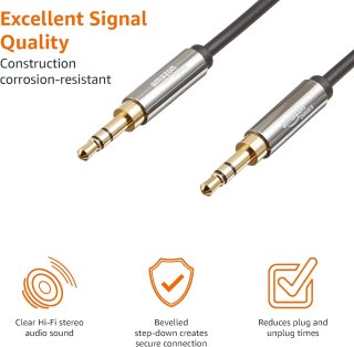 Amazon Basics Auxiliar Cable de audio estéreo 3,5 mm conector macho de, 1.2 m, Paquete de 2, Negro