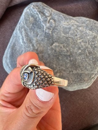 Anello gufo argento 925 con zirconi blu