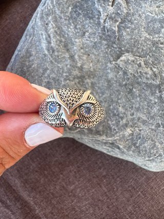 Anello gufo argento 925 con zirconi blu
