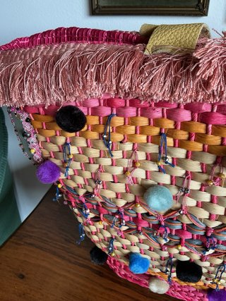 Borsa paglia e pelle multicolor