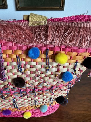 Borsa paglia e pelle multicolor