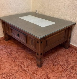 Mesa centro madera maciza con cristal