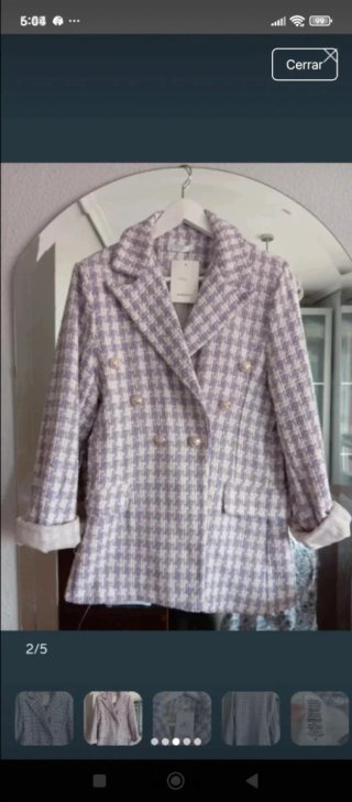 Chaqueta cuadros lila y crema